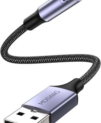 MOSWAG USB to 3.5mm Jack Audio Adapter External Stereo Sound Card | Mic TRRS, no driver required, Nylon Braided, USB to Aux Compatible with Windows PC Laptop Mac Linux Speaker PS4, 7.84 Inch