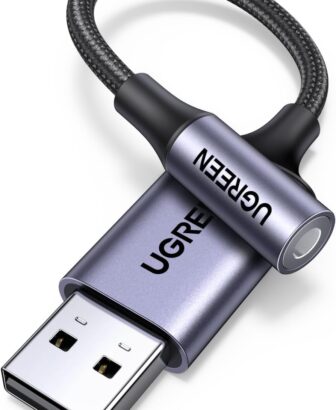 UGREEN USB to 3.5mm Jack Audio Adapter Headphone DAC 24bit 96kHz | TRRS mic, Nylon Braided USB to Aux Jack Compatible with Windows Mac Linux PC PS5 PS4 Switch 2 Speaker, 9.8 Inch