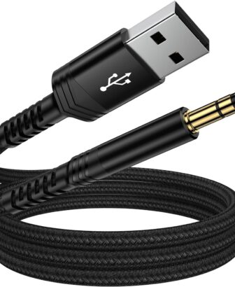 USB to 3.5mm Audio Aux Cable, 3FT USB Male to AUX Male Jack Adapter TRS Stereo Braided Audio Cord for Headphones Speaker PC Laptop Windows PS5 PS4 Mac OSX Desktops