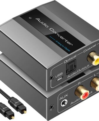 VPFET Analog to Digital Audio Converter RCA to Optical with Cable 3.5mm AUX Jack Toslink and Coaxial Adapter for Soundbar