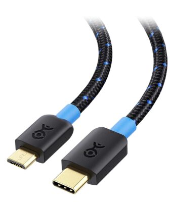 Cable Matters Braided USB C to Micro USB Cable, 6.6ft, Black | 3A/15W Charging, 480Mbps Data, Micro-B USB 2.0, for Controllers, Cameras, GPS and Dash Cams